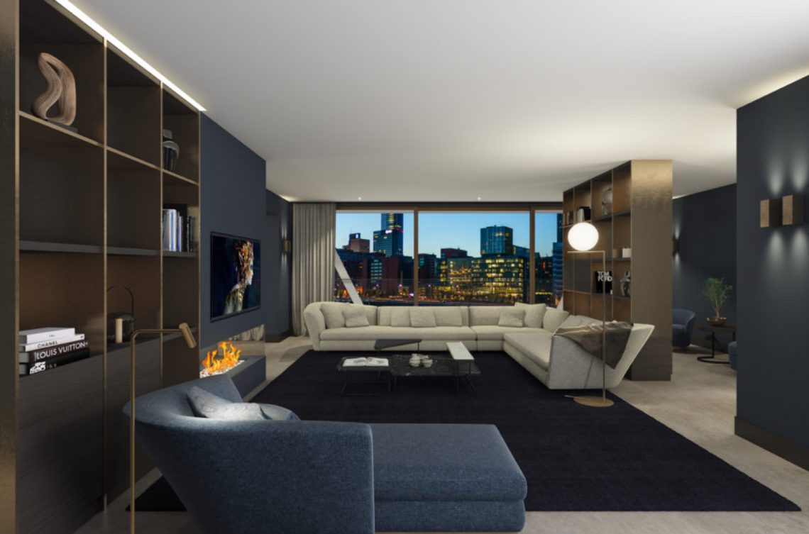 Luxe woonkamer met design meubelen ,Huisvesting, Gebouw, Binnen, Penthouse, Woonkamer, Kamer, Meubilair, Tapijt, Loft, Bank, Luxe, Design, Exclusief, Modern, Maatwerk, Bijzondere, Mooie