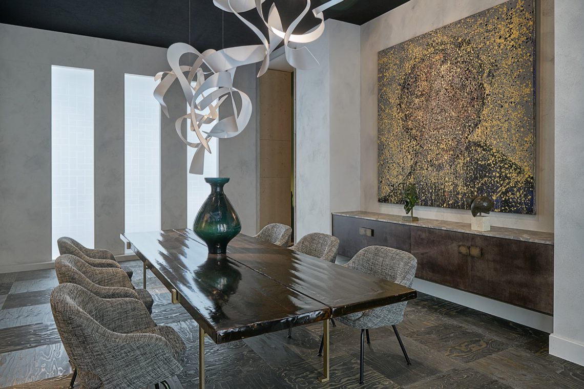 dining room with wooden table and stylish lamps, Luxury, Design, Exclusive, Modern, Custom Made, Special, Beautiful