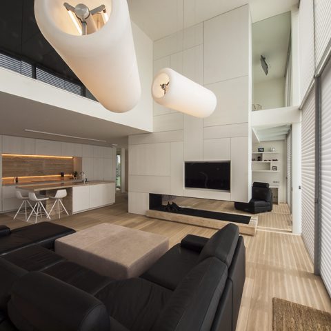 Modern interior with warm, natural materials