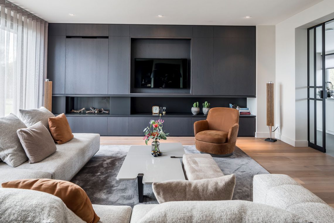 luxurious living room with black tones, Luxury, Design, Exclusive, Modern, Custom Made, Special, Beautiful