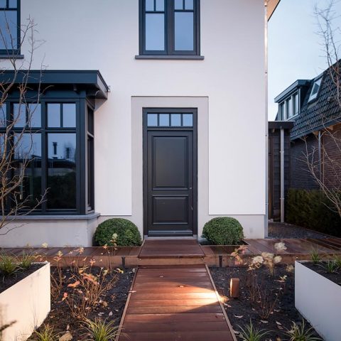Garden design, landscaping garden with hardwood walkways