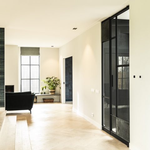 Steel doors with glass and leather
