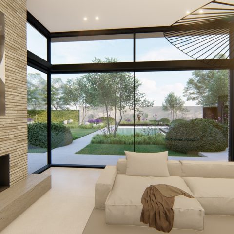 Modern residential villa with wellness garden
