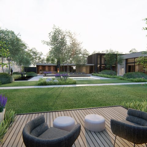 Modern residential villa with wellness garden