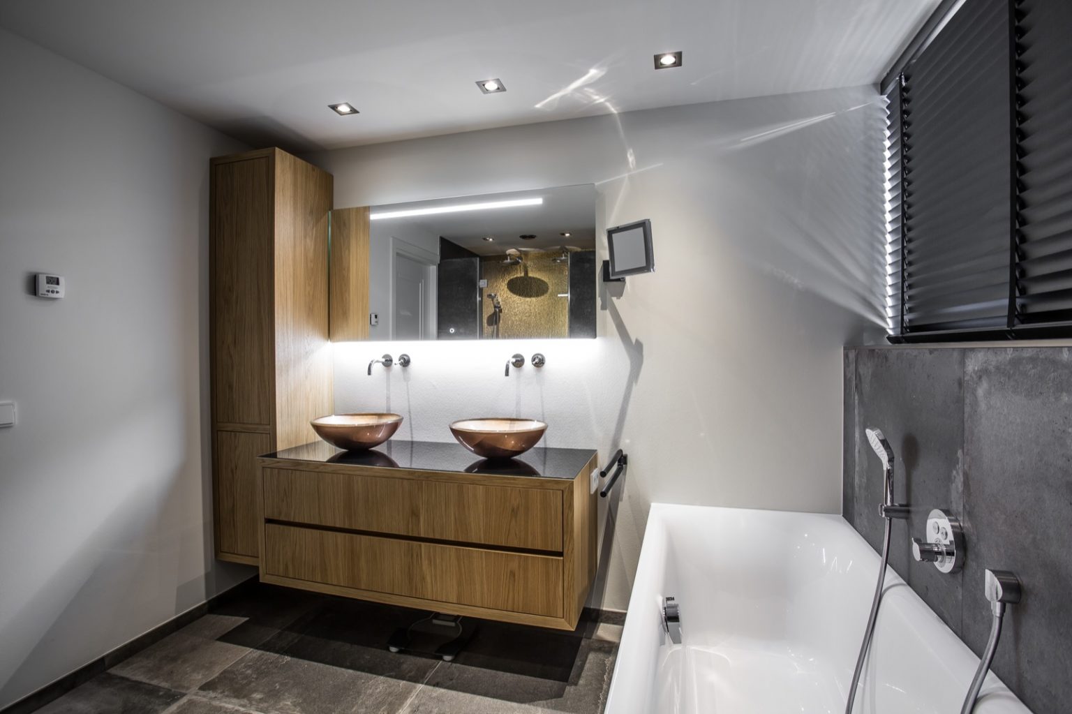 Image showcasing Modern walk-in closet and luxury bathroom