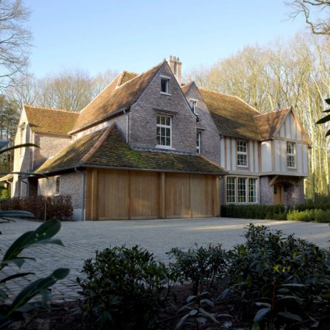 English Mansion with oak half-timbering in gables