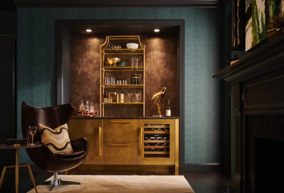 View of Designer kitchen with luxury wine storage cabinet