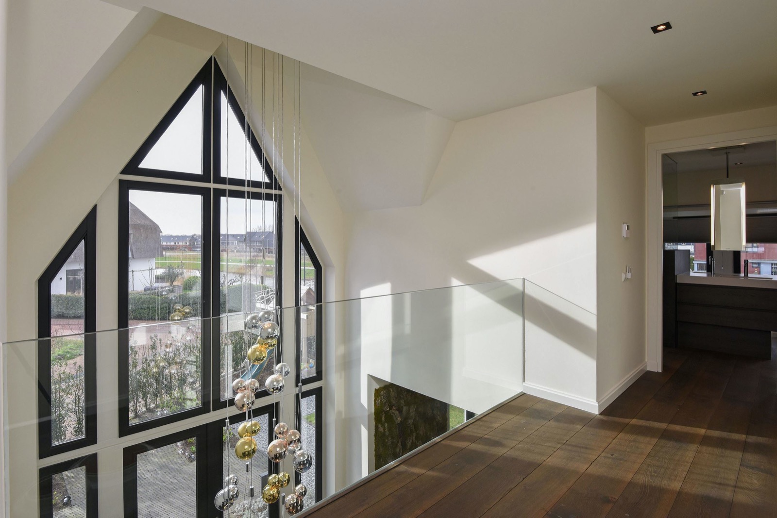 Modern villa with glass loft, beautiful tall windows with black frames, luxurious robust wooden floor ,Housing,Building,Indoors,Loft,Condo,Penthouse,Staircase,Architecture,Interior Design,Room, Luxury, Design, Exclusive, Modern, Custom Made, Special, Beautiful