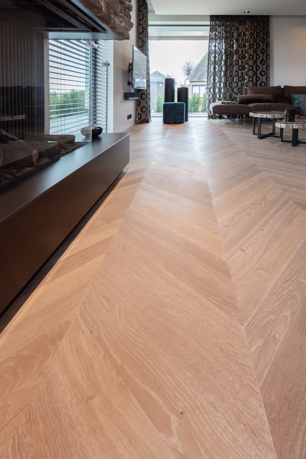 luxury wooden herringbone floor, modern gas fireplace ,Flooring,Floor,Wood,Hardwood,Interior Design,Indoors,Rug,Furniture,Plywood,Housing, Luxury, Design, Exclusive, Modern, Custom Made, Special, Beautiful