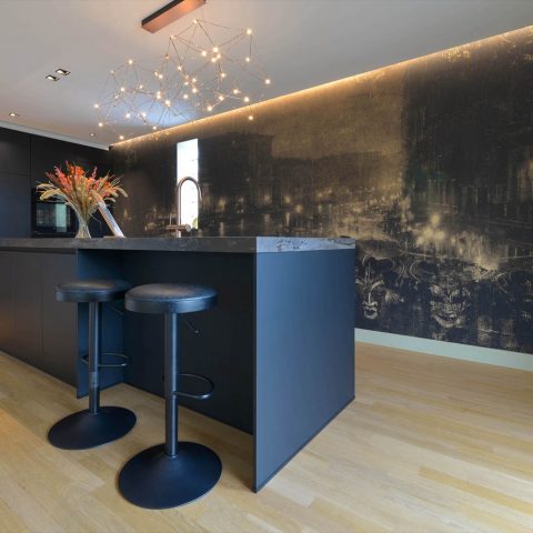 Black kitchen in fairytale setting