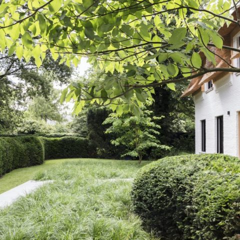 Elegante tuin bij rietgedekte villa