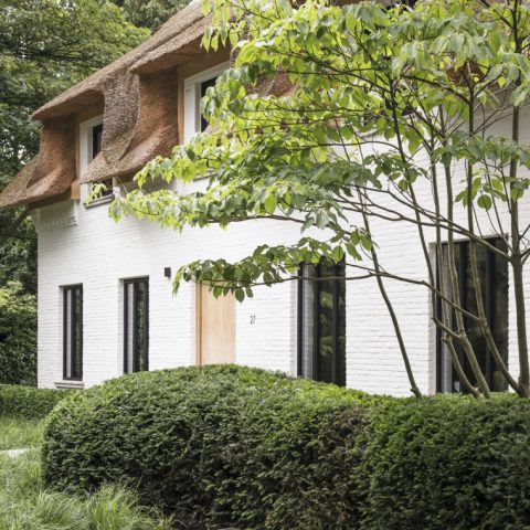Elegante tuin bij rietgedekte villa