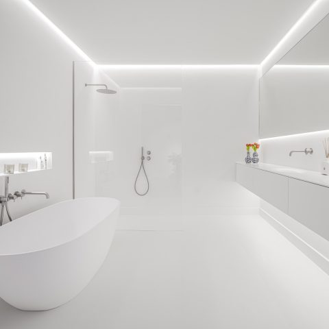 Sleek white bathroom