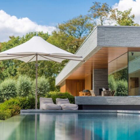 Modern parasols by the pool
