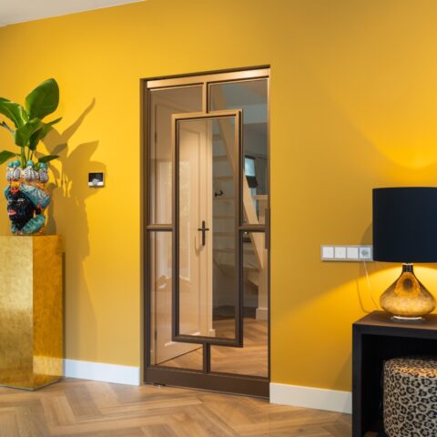 Bronze steel door in colorful home