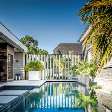 Luxury villa garden with infinity pool