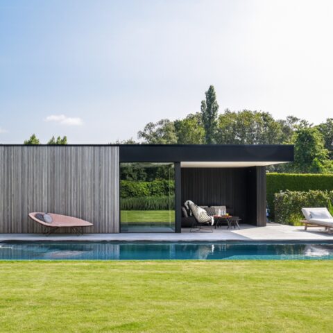 Moderne tuin met zwembad