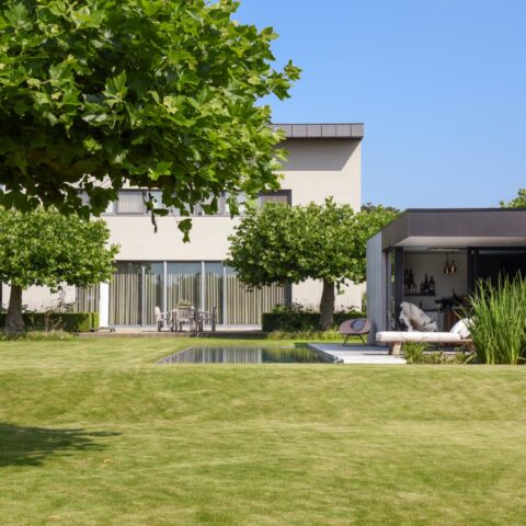 Moderne tuin met zwembad