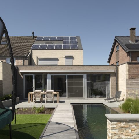 Sleek garden with swimming pond