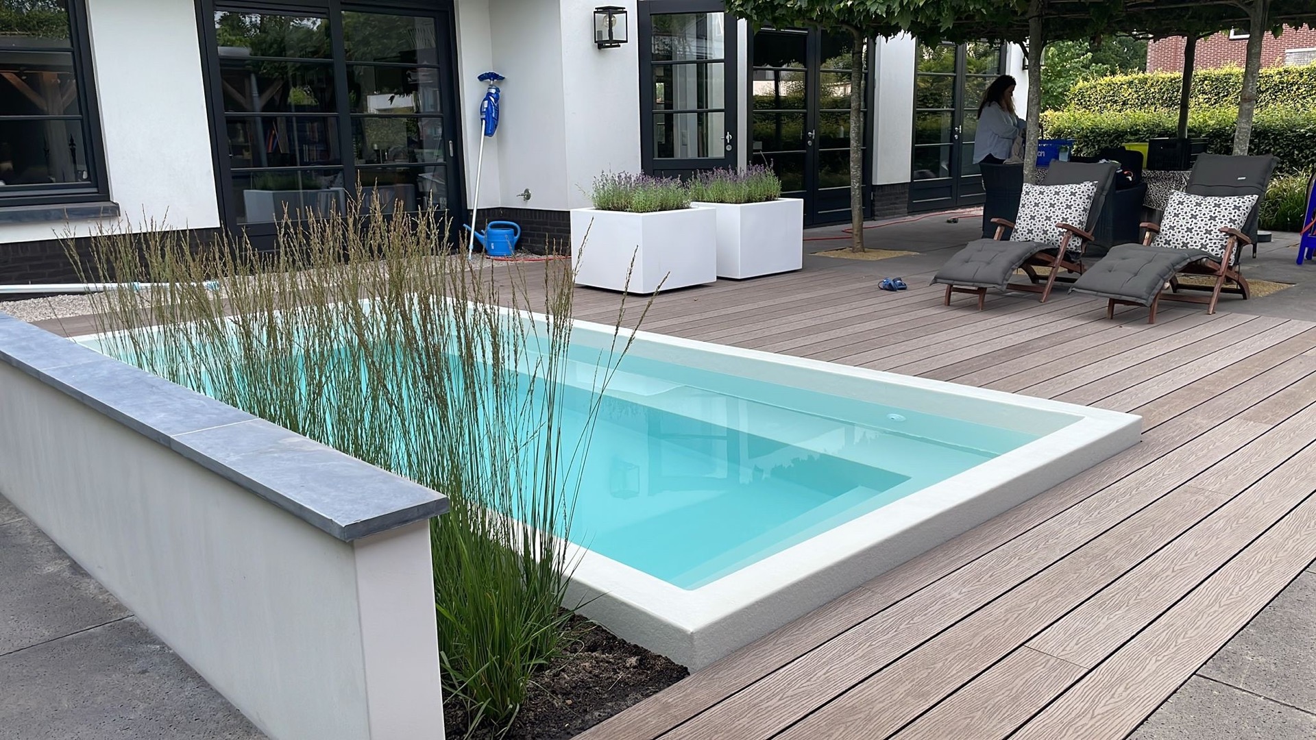 Luxury furniture in a spacious garden ,Person,Jacuzzi,Tub,Pool,Water,Swimming Pool,Porch,Interior Design,Patio,Hardwood, Luxury, Design, Exclusive, Modern, Custom Made, Special, Beautiful