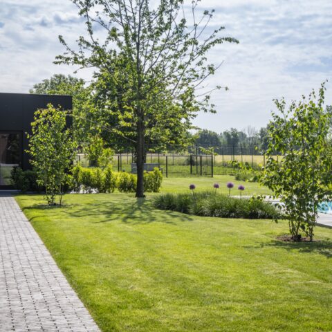 Stijlvolle en rustgevende tuin met overloopzwembad