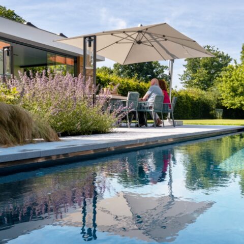 Modern garden with pool in the landscape
