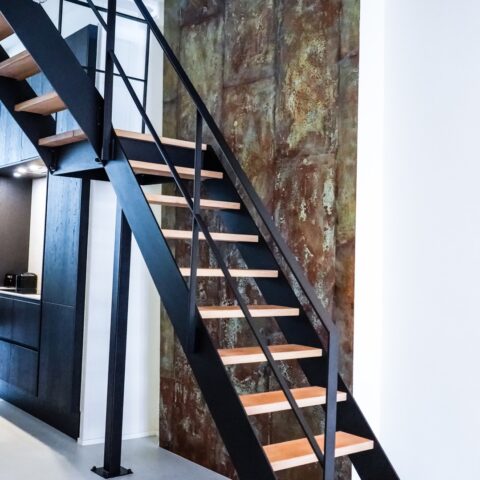 Steel stairs with wooden treads