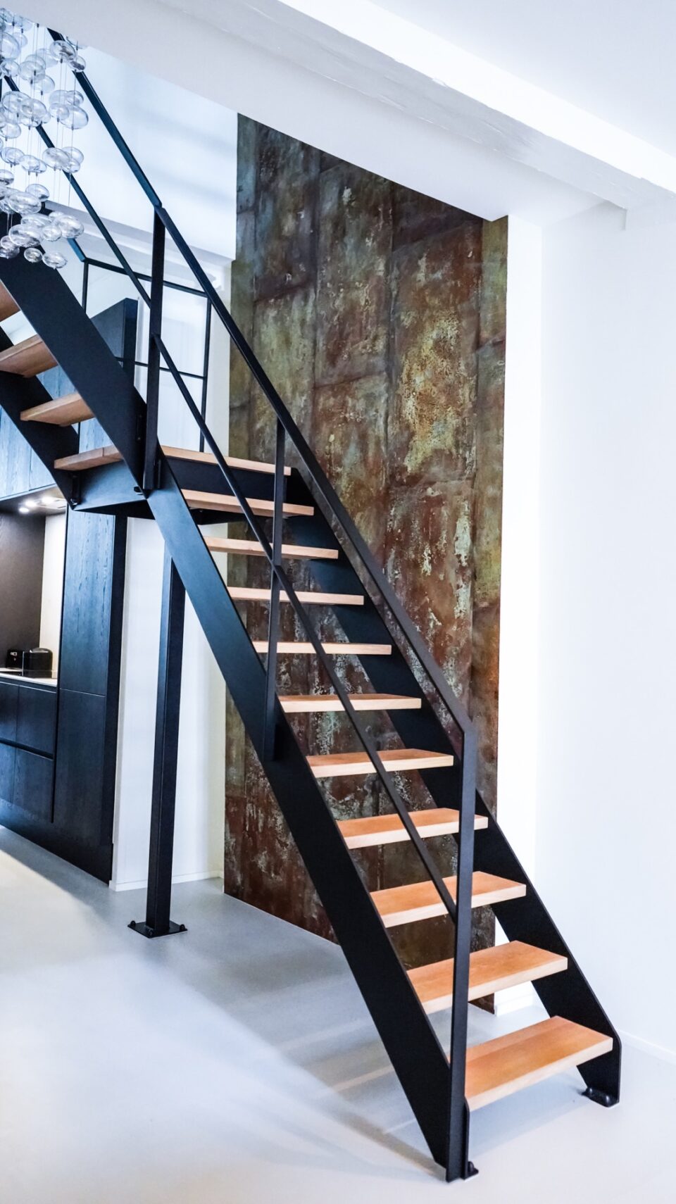 Steel stairs with wooden treads