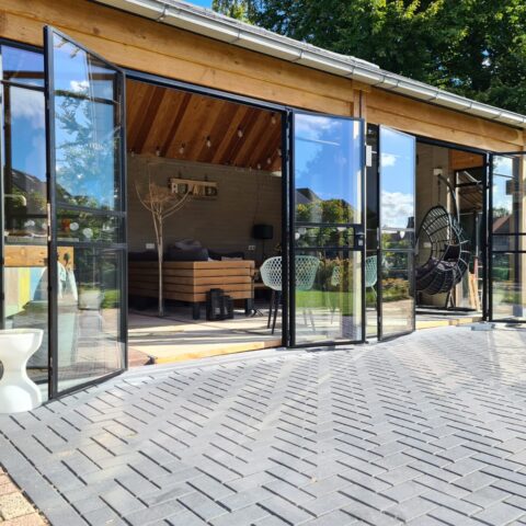 Outbuilding with steel doors