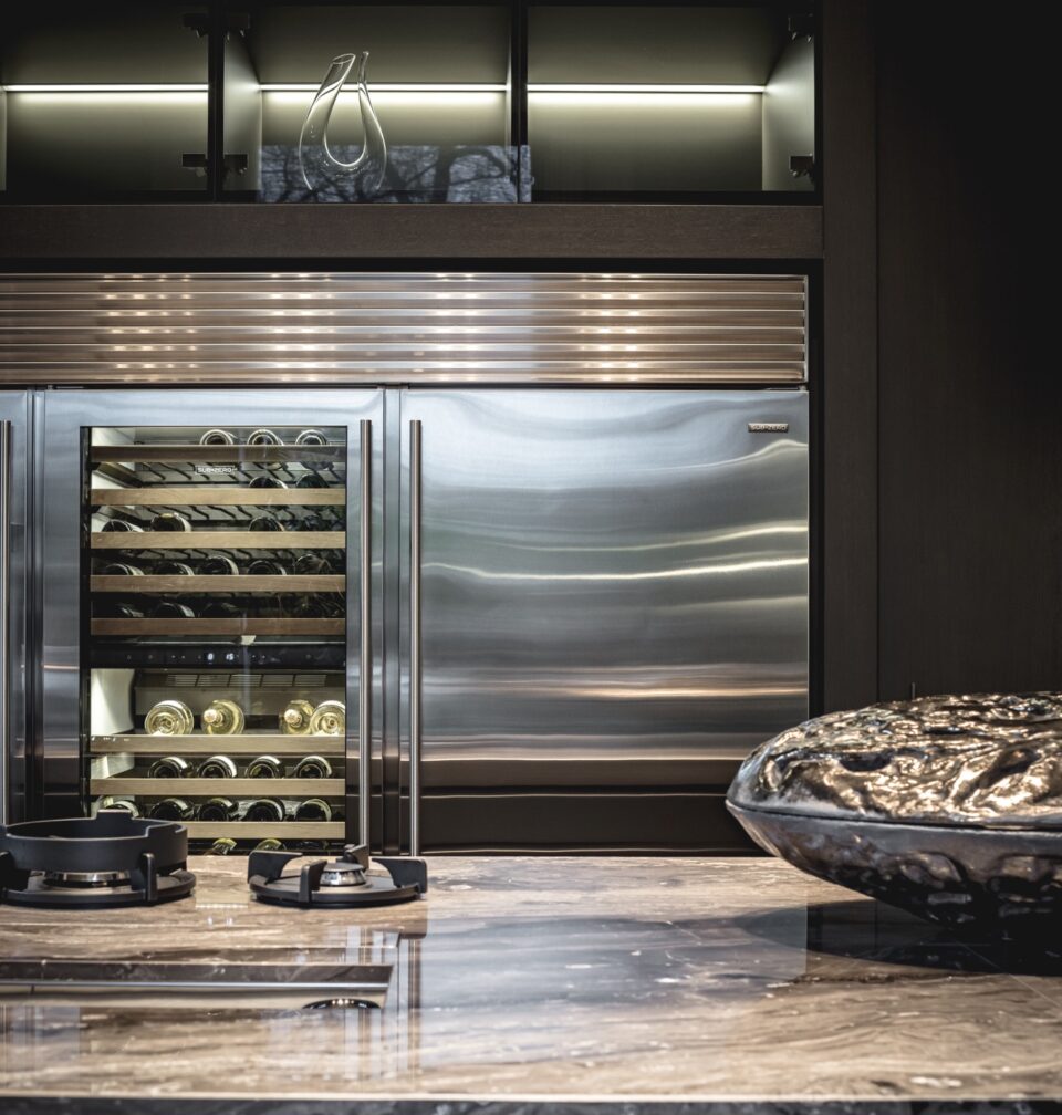 Image showcasing Designer kitchen with luxury wine storage cabinet