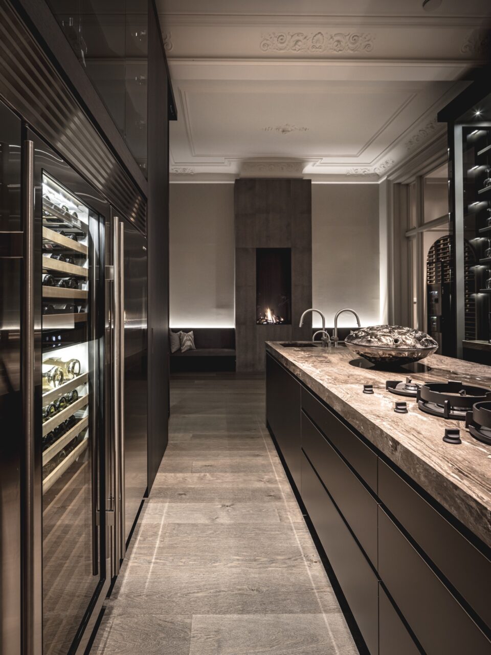 Designer kitchen with luxury wine storage cabinet