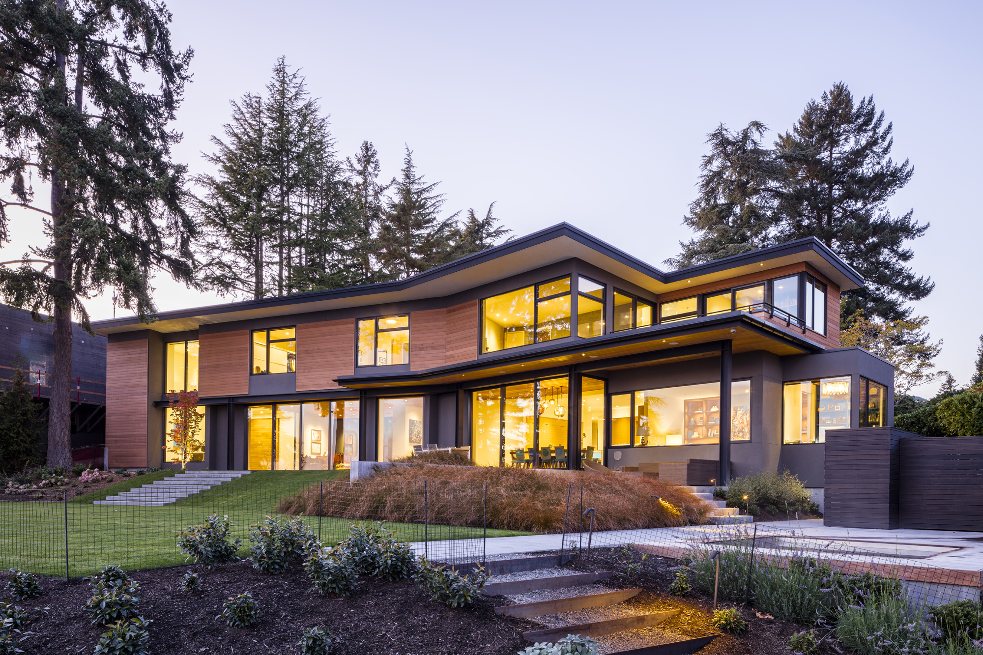 Modern facade of a luxury villa ,Grass,Housing,House,Waterfront,Suburb,Outdoors,Portico,Lawn,Interior Design,Door, Luxury, Design, Exclusive, Modern, Custom Made, Special, Beautiful