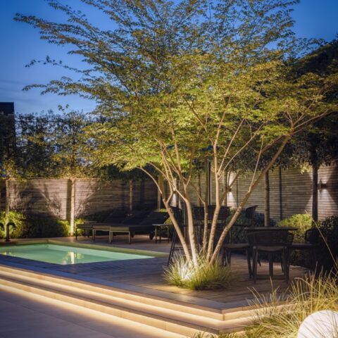 Terras in luxe wellnesstuin