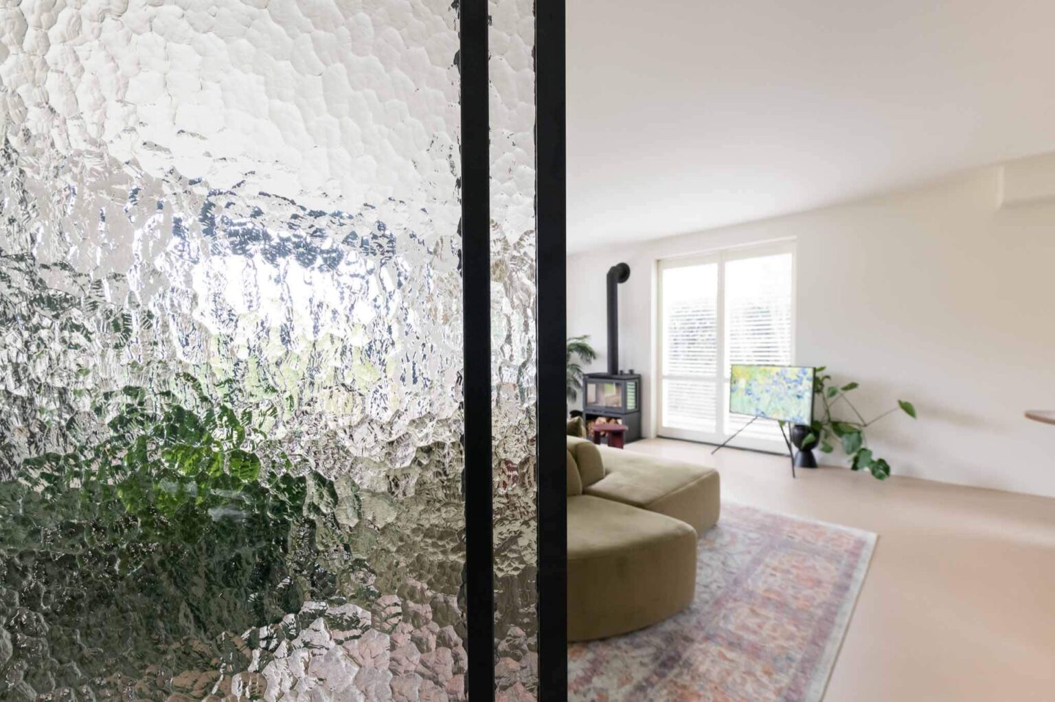 Opening interior doors with patterned glass