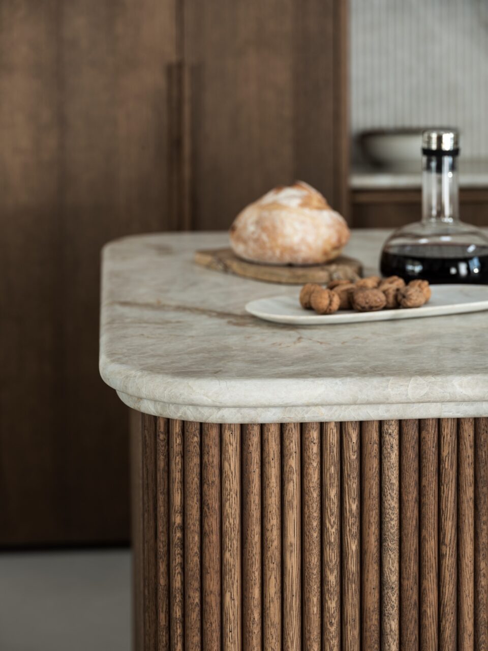 View of High-end kitchen with natural materials & luxurious details