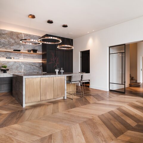 Modern elegant interior with custom joinery and marble