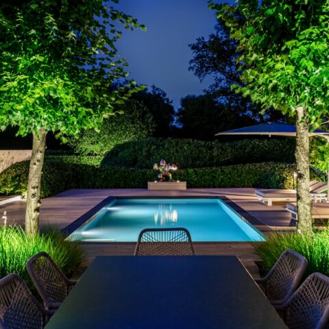 Moderne tuin met zwembad