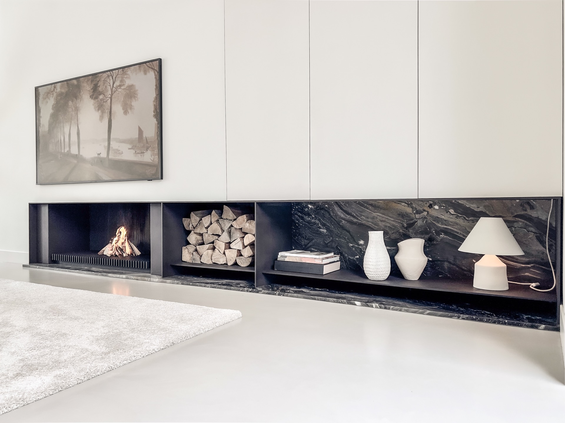 chimenea empotrada de leña con piedra natural: tijdloos haard-ontwerp met metalen schouw en natuursteen, Luxury, Design, Exclusive, Modern, Custom Made, Special, Beautiful