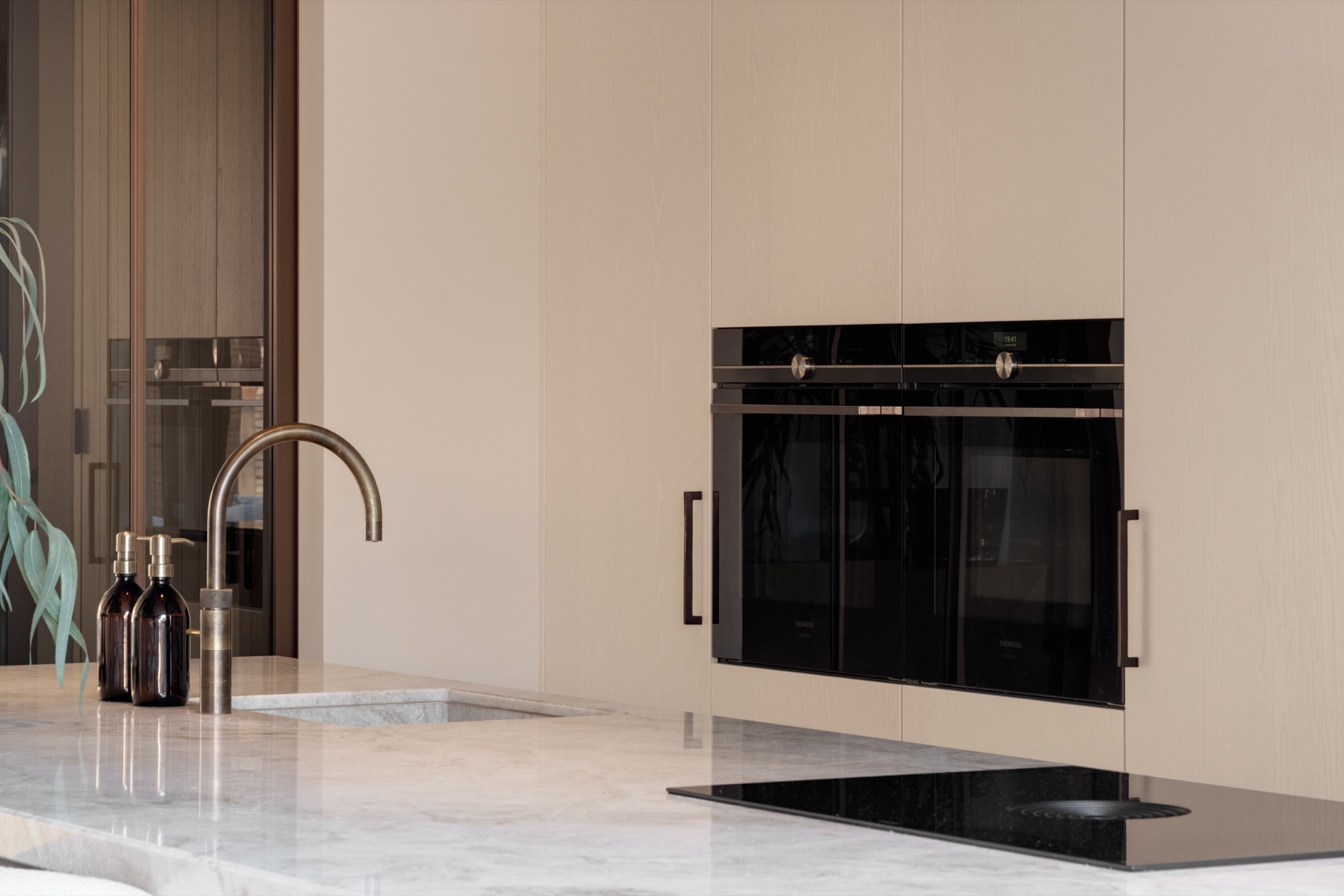 minimalist kitchen: kitchen detail with black built-in appliances, white cabinets and countertop area, Luxury, Design, Exclusive, Modern, Custom Made, Special, Beautiful