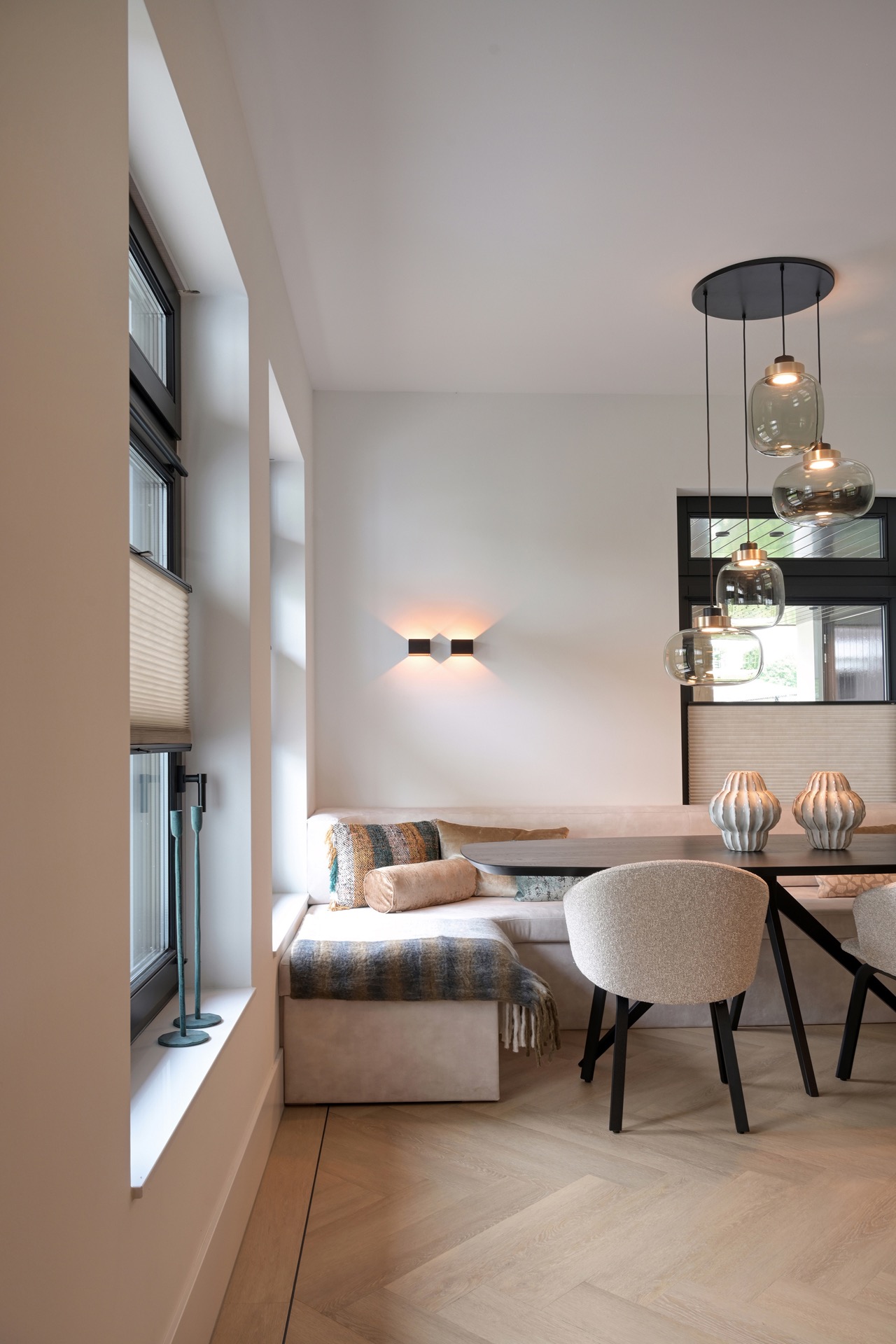 indirect LED lighting in a luxury villa interior: modern living room with large windows and round ceiling lights with warm, Luxury, Design, Exclusive, Modern, Custom Made, Special, Beautiful