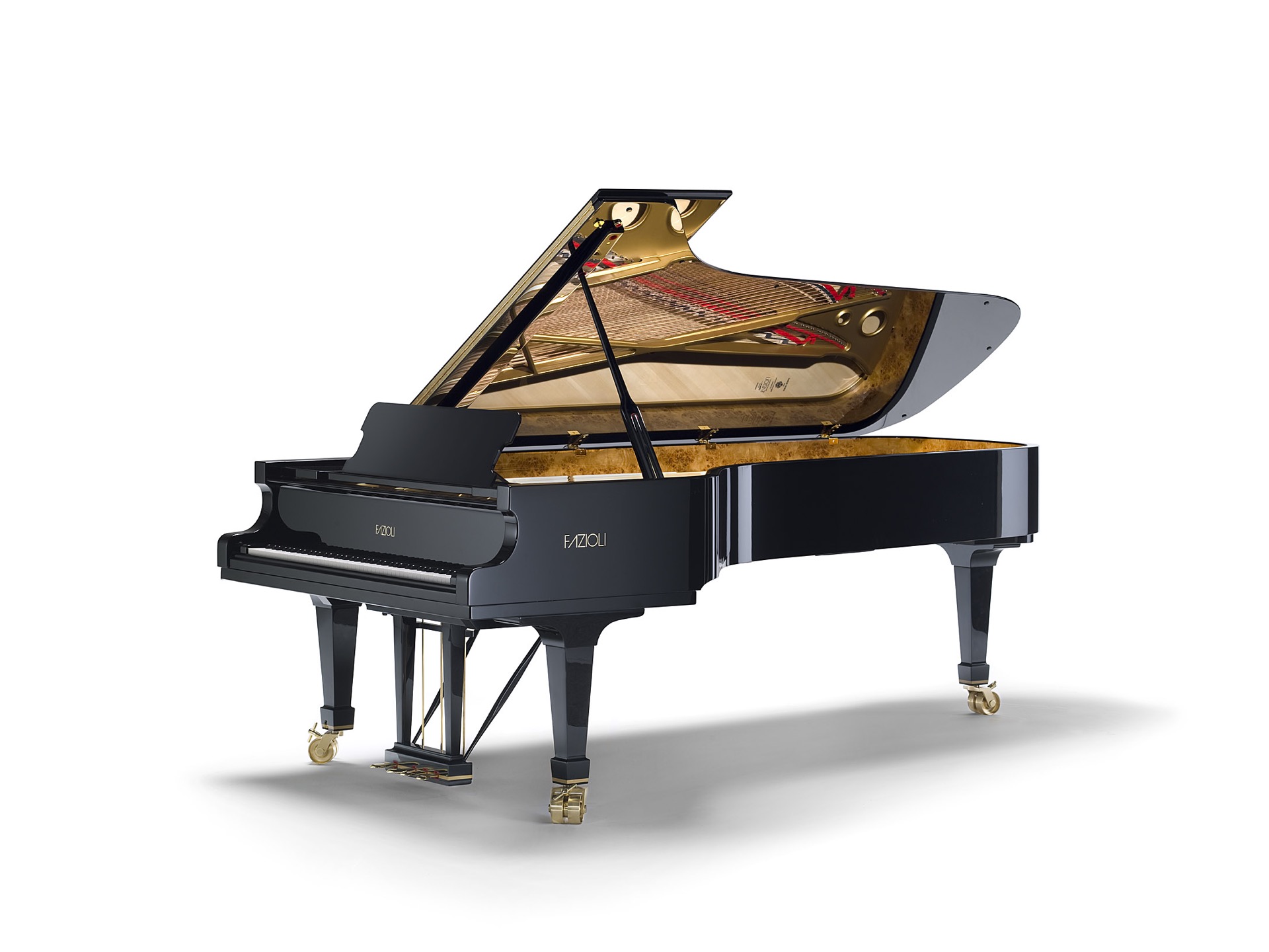 interno pianoforte a coda: vista completa di un pianoforte a coda in studio con coperchio aperto e vista interna, Luxury, Design, Exclusive, Modern, Custom Made, Special, Beautiful