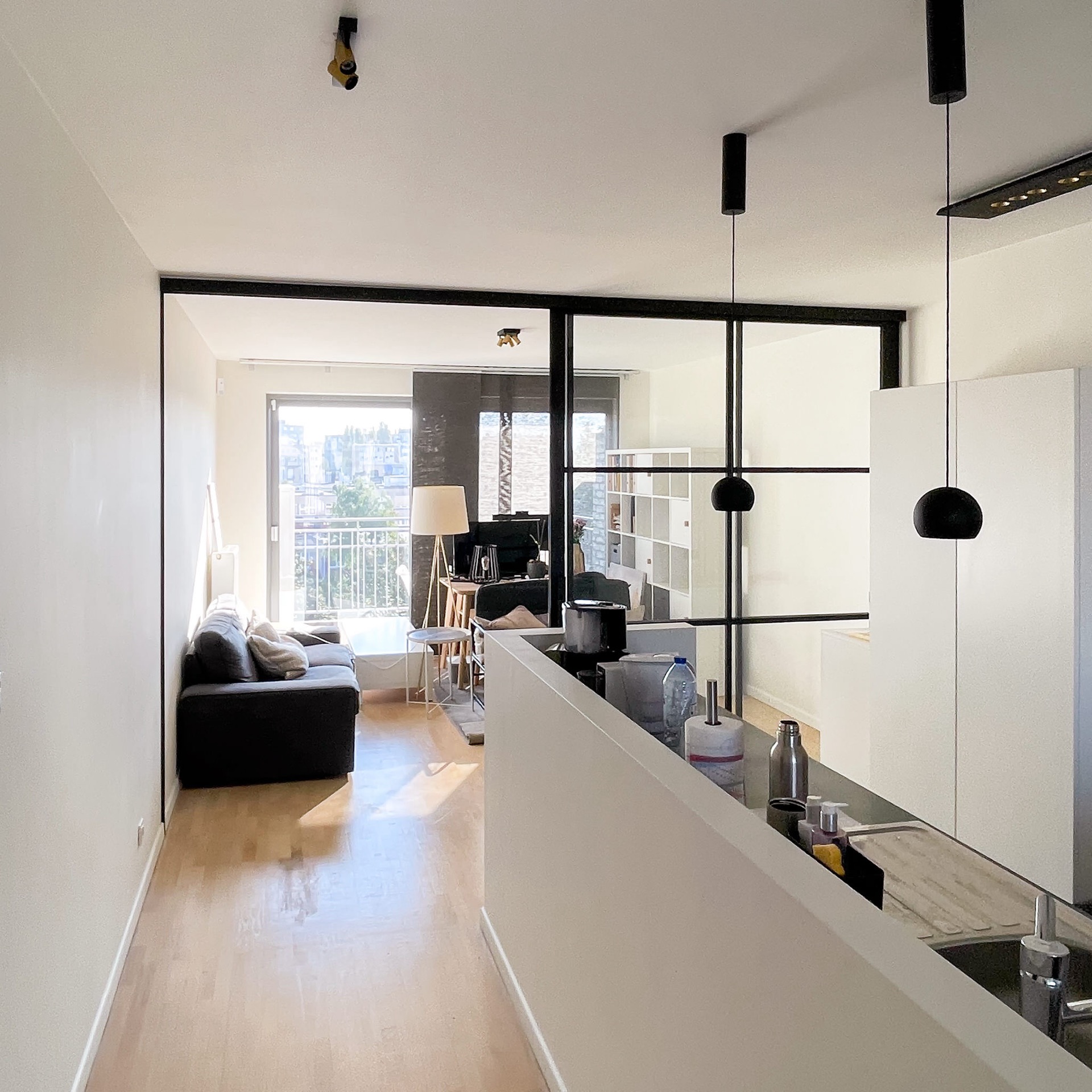 porta scorrevole steel look: parete porta in vetro steel look con profili neri e vista sulla scala, Luxury, Design, Exclusive, Modern, Custom Made, Special, Beautiful