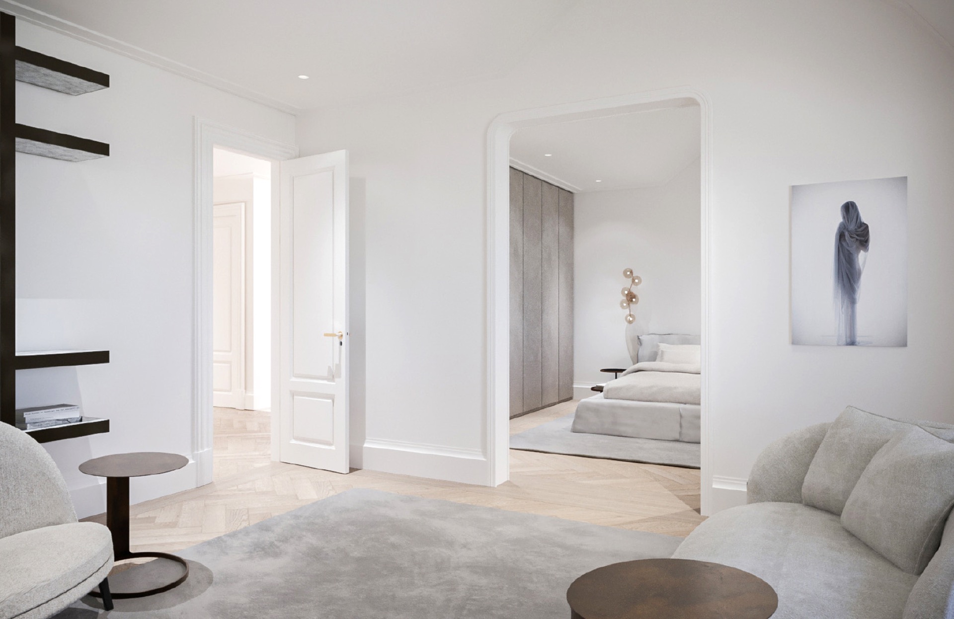 interni classici minimalisti: ampio passaggio interno con cornice ad arco e vista sull’area relax, Luxury, Design, Exclusive, Modern, Custom Made, Special, Beautiful