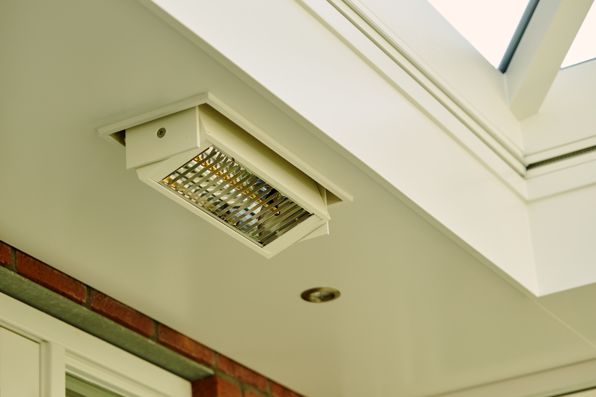 outdoor room sliding glass: ceiling opening detail with grill in a white frame in the outdoor room, Luxury, Design, Exclusive, Modern, Custom Made, Special, Beautiful