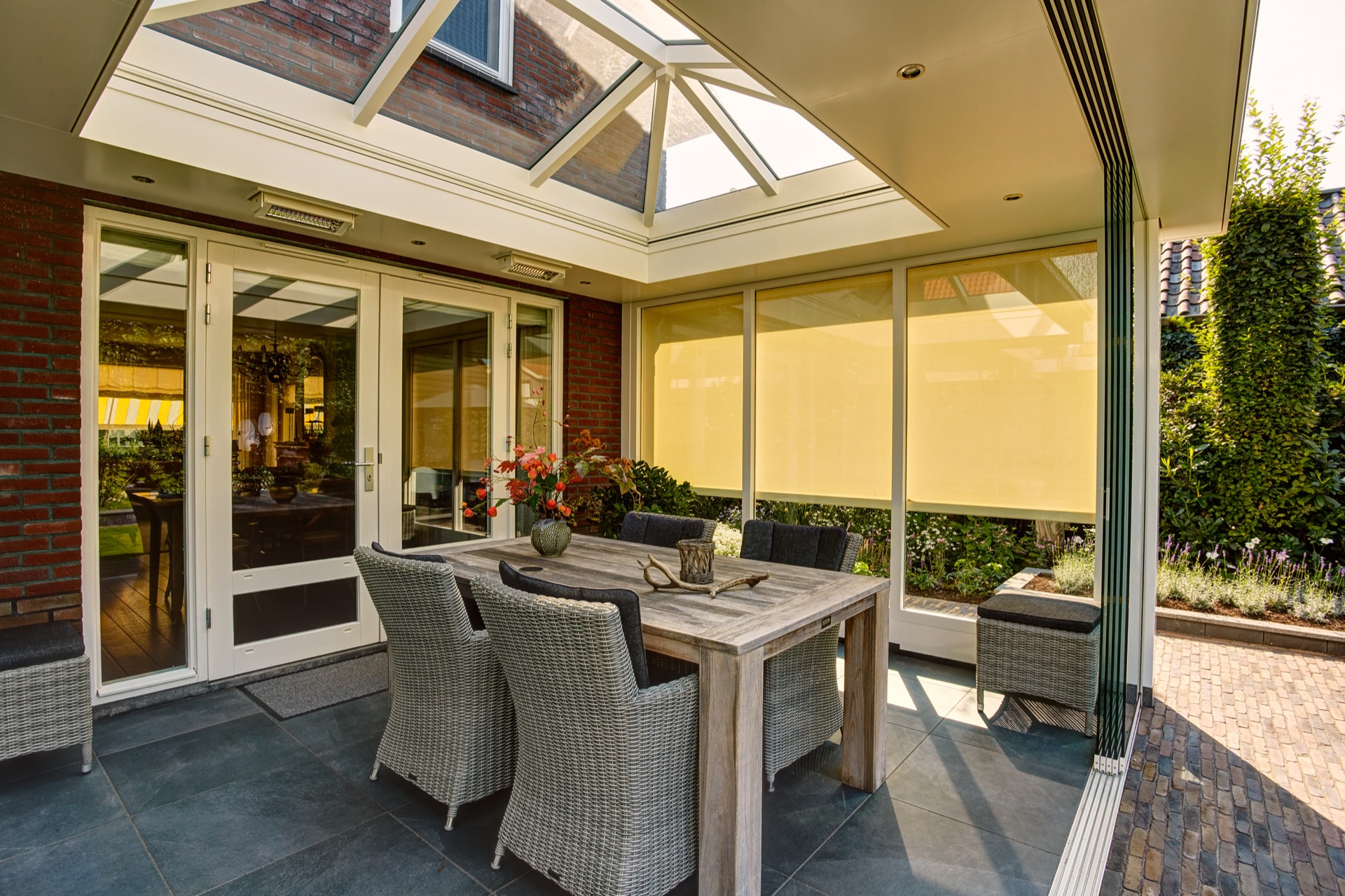 outdoor room sliding glass: detail of glazed doors and ceiling rails in the outdoor room, Luxury, Design, Exclusive, Modern, Custom Made, Special, Beautiful