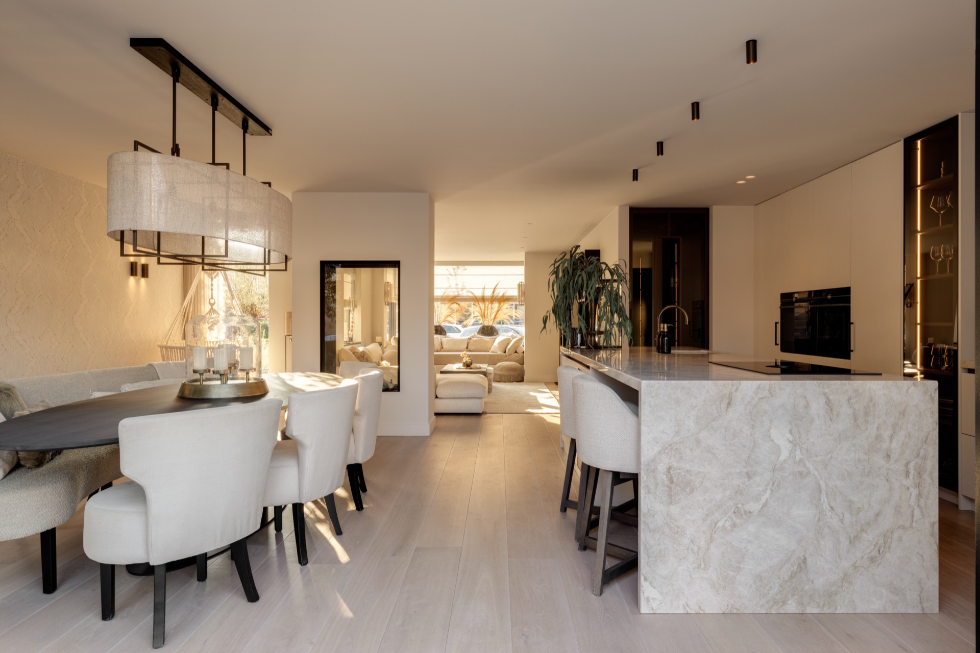 minimalist kitchen: open kitchen with marble half-island front and modern wall cabinets, Luxury, Design, Exclusive, Modern, Custom Made, Special, Beautiful