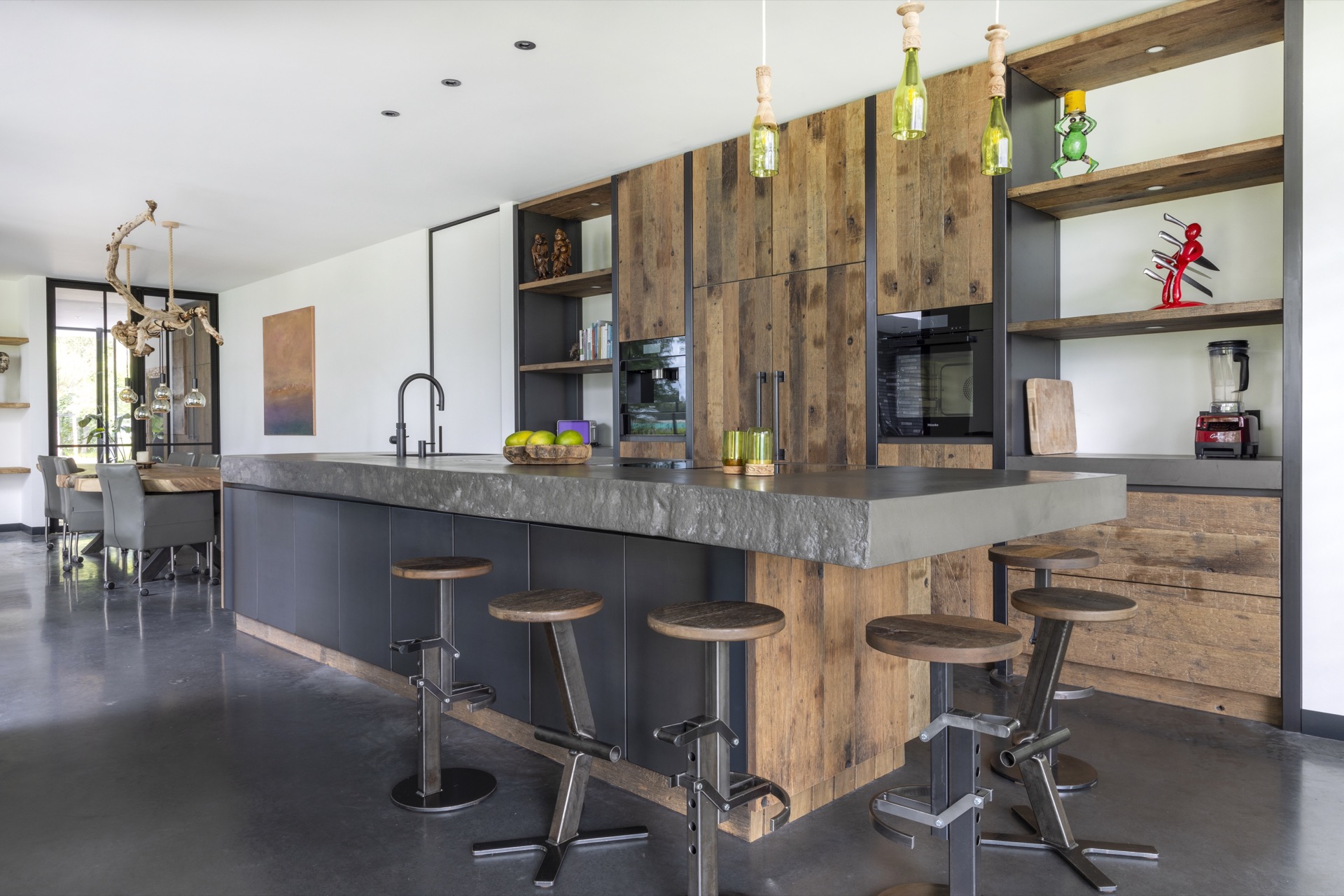 country kitchen with island: robust country kitchen setup with wooden panel wall and large island, Luxury, Design, Exclusive, Modern, Custom Made, Special, Beautiful