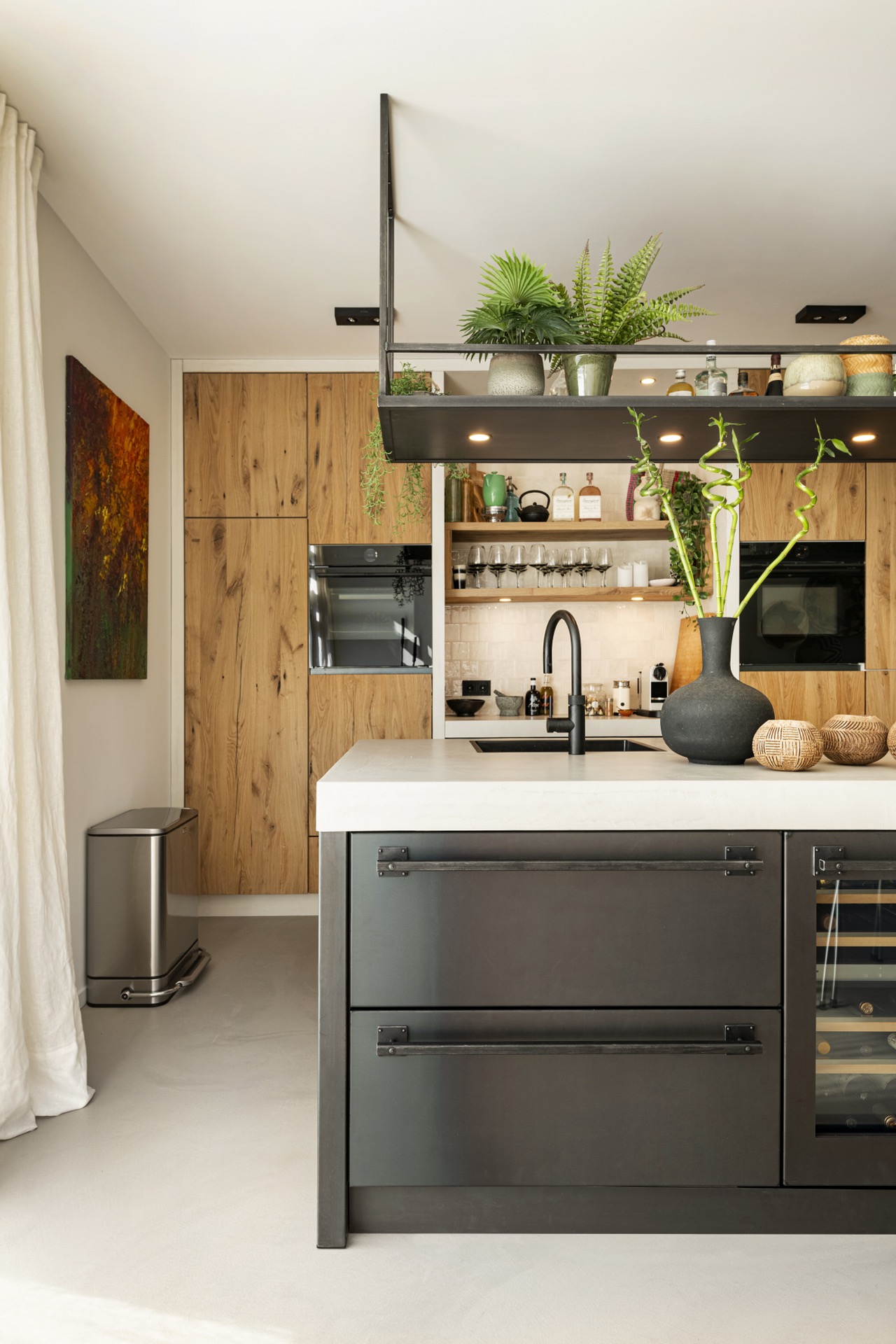 industrial Wabi Sabi kitchen: kitchen with wood cabinets, built-in oven, and a light countertop with an industrial look, Luxury, Design, Exclusive, Modern, Custom Made, Special, Beautiful