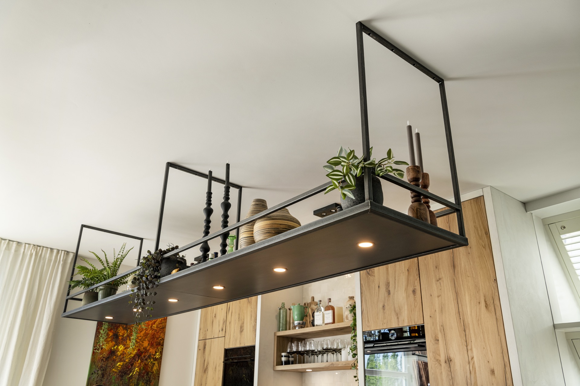 industrial Wabi Sabi kitchen: faucet and sink area detail in an industrial kitchen with black steel and a light countertop, Luxury, Design, Exclusive, Modern, Custom Made, Special, Beautiful