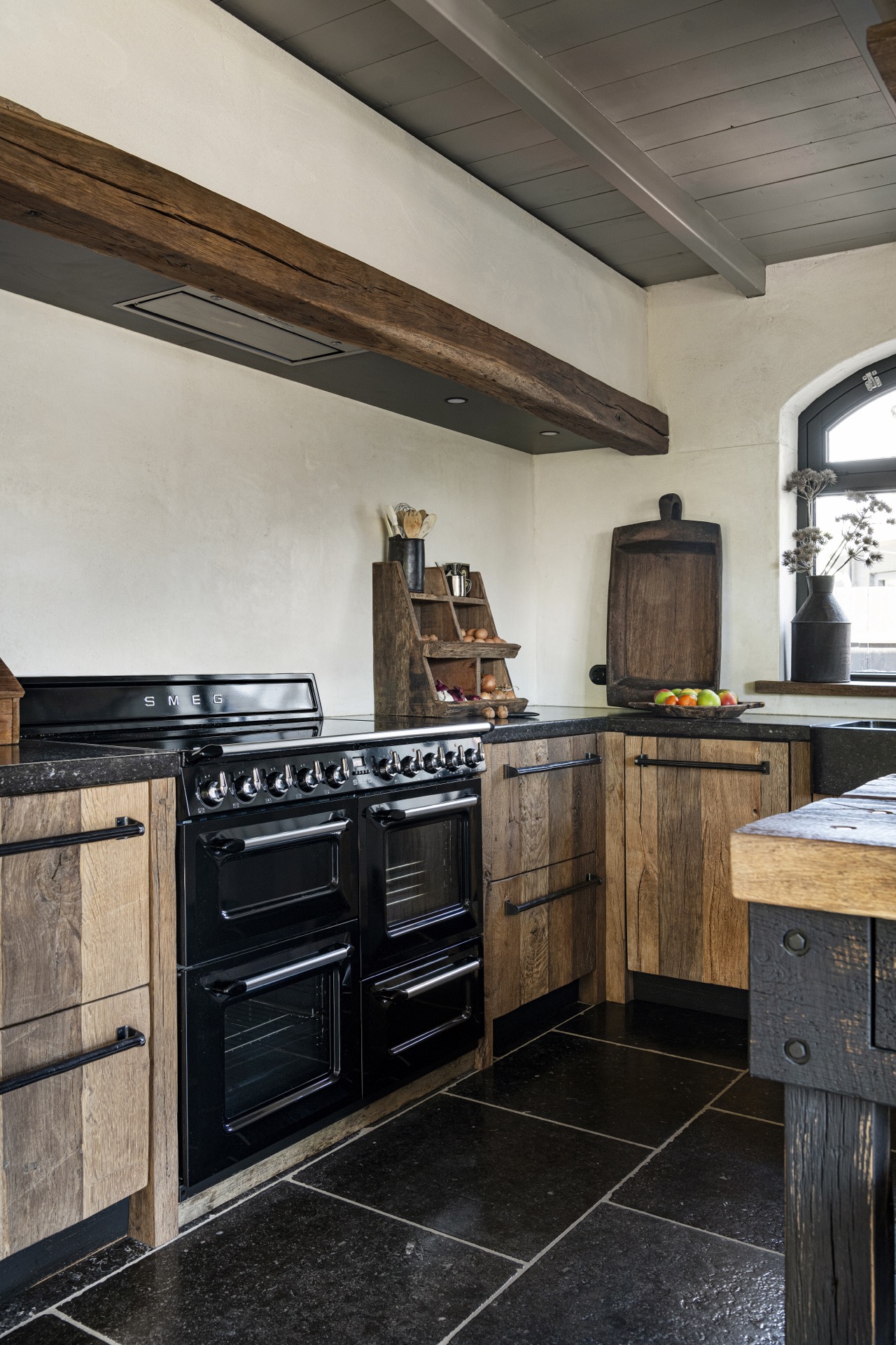 rustic country kitchen: cooking area with stove, wooden beam and rustic wooden cabinets, Luxury, Design, Exclusive, Modern, Custom Made, Special, Beautiful